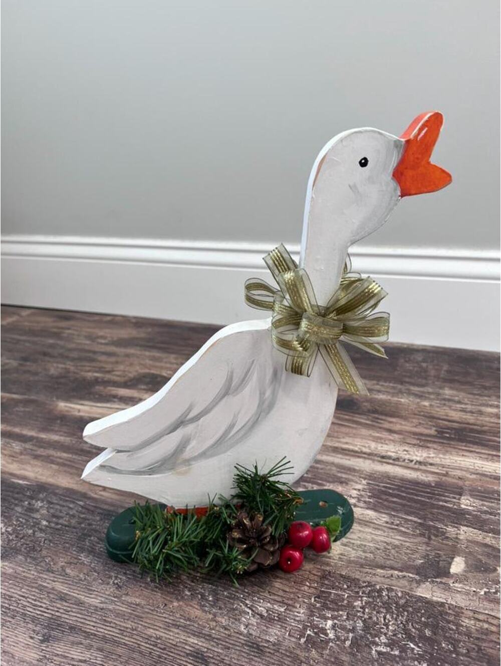 Vintage Wooden Christmas Goose Decor, Folk Art Goose, 1980s Holiday Goose
